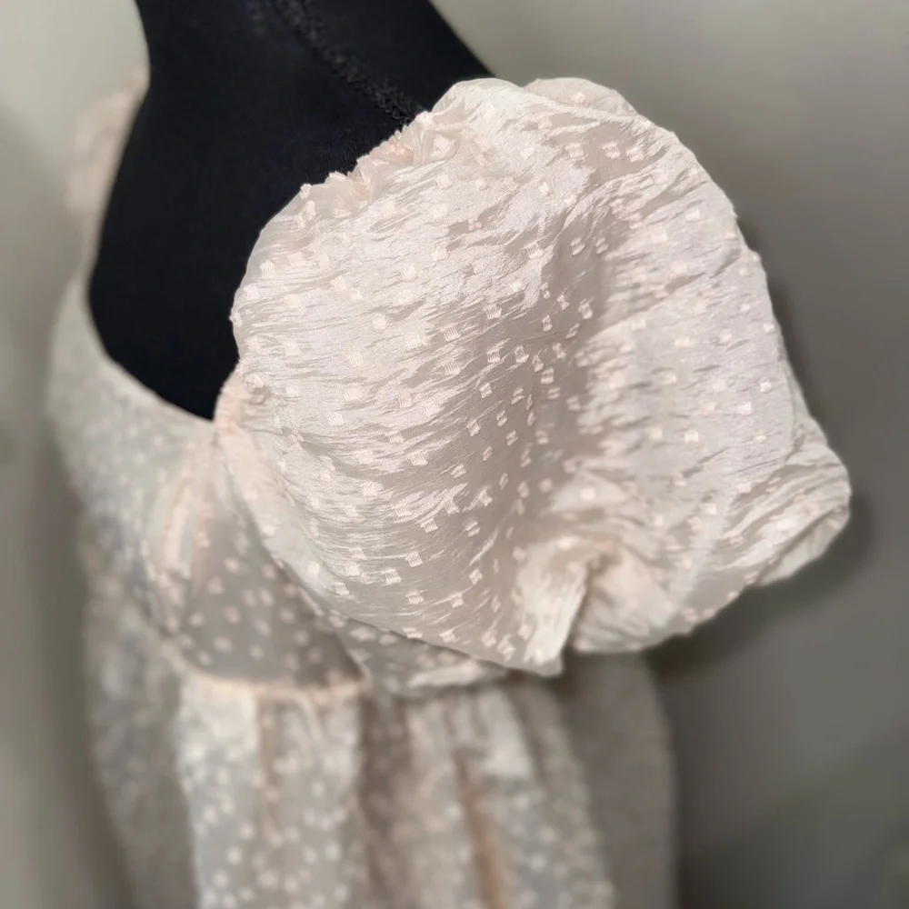 Storia Blush Pink Cottagecore Babydoll‎ Dress With Puff Sleeves- M - Picture 5 of 9
